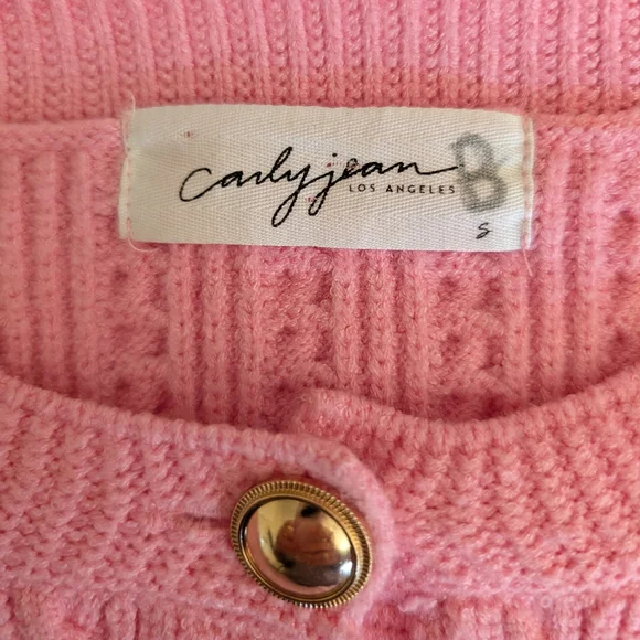 Carly Jean Womens Small Cable Knit Cardigan Sweater Pink Coquette Cottage Preppy - Picture 6 of 7